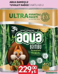 AQUA BAMBU TUVALET KAĞIDI 3 KATLI 40'LI fiyat ve kampanya bilgisi